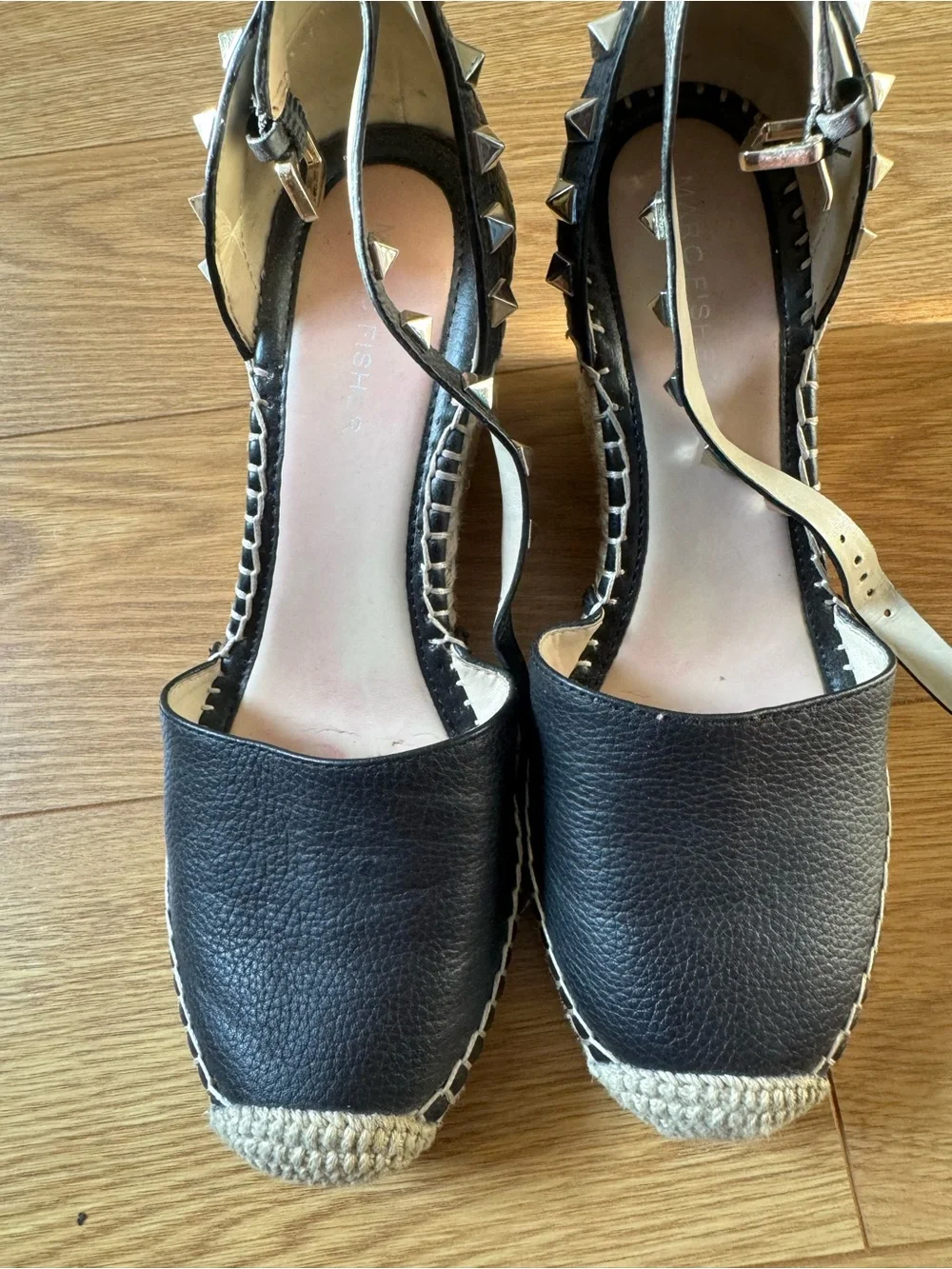 Black Studded Wedge Espadrille Sandals - Women
